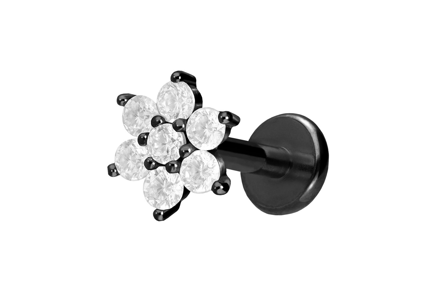 Titan Labret Piercing mit Innengewinde KRISTALLBLUME